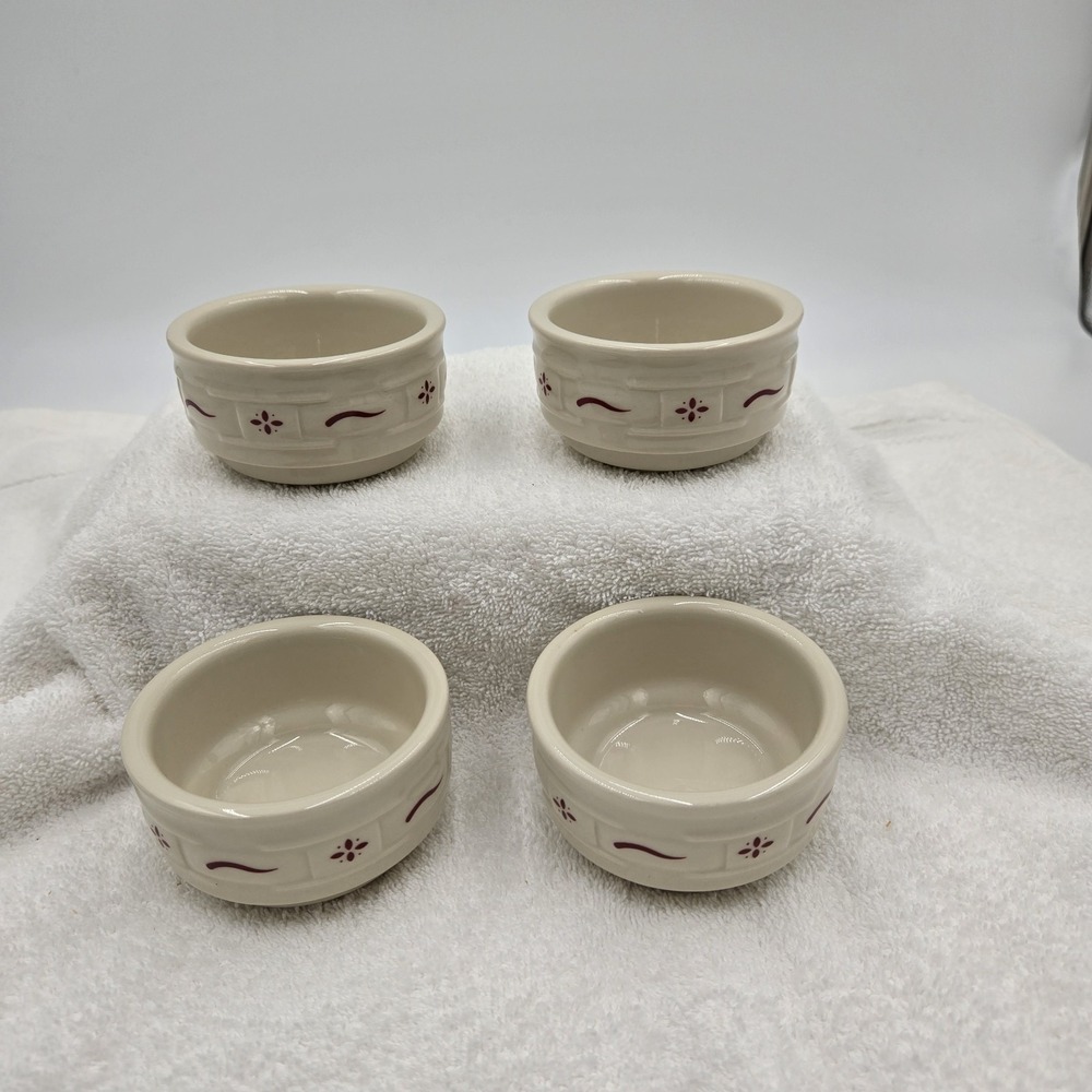 Longaberger Pottery Woven Traditions Set of 4 Red Stackable Ramekins Custard Cup